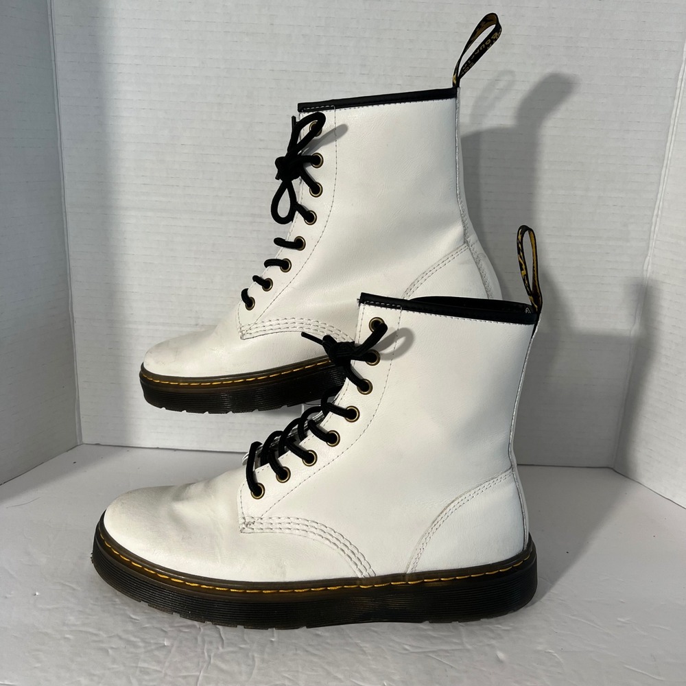 Dr. Martens Zavala White Leather Combat Boots Womens 10 Mens 9 AW004